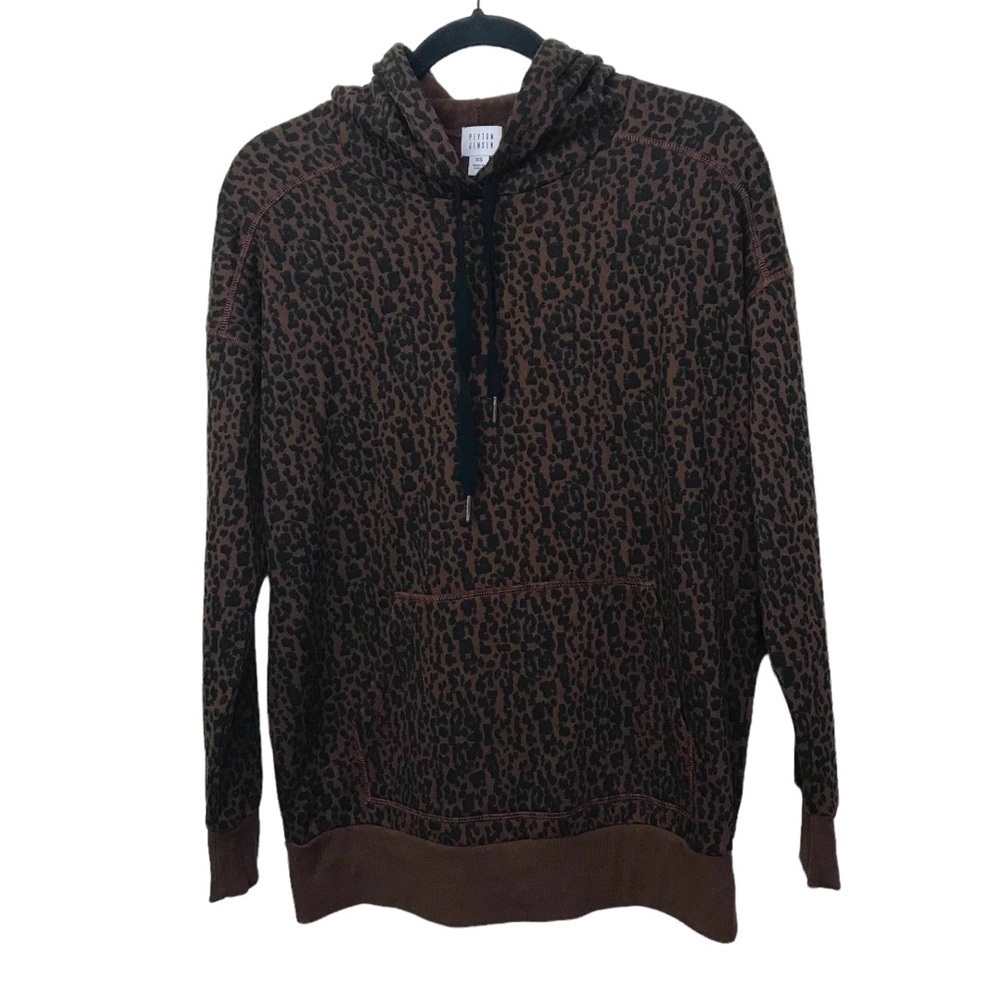 Evereve Peyton Jensen Brown Leopard Erin Tunic Hoodie Sweater XS